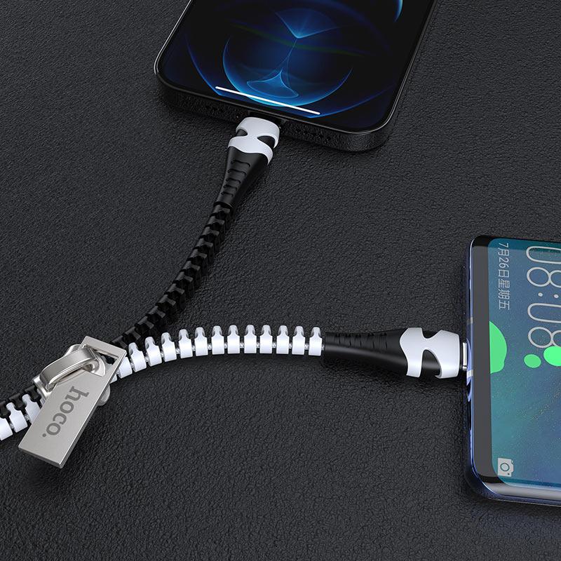 Кабель USB Zipper charging cable Lightning Type-C HOCO U97 Черно-белый (26889opti) - фото 6