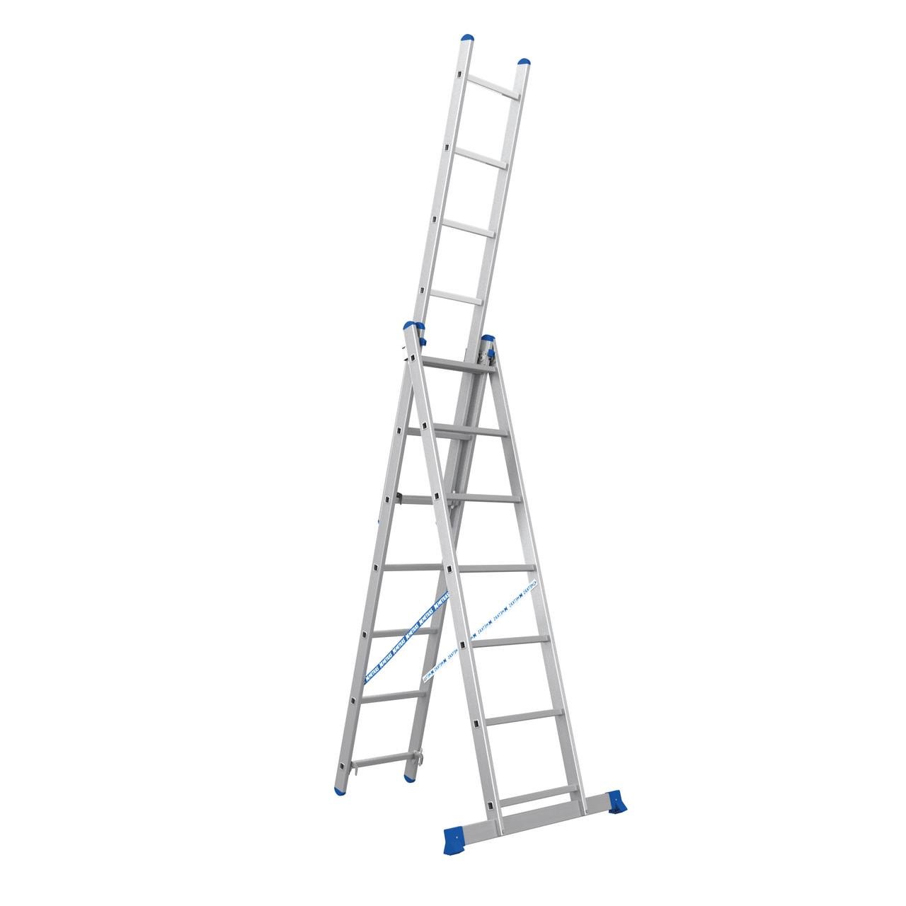 Лестница-стремянка алюминиевая Skladcom 3х7 трехсекционная 3,93 м - фото 1 Лестница-стремянка алюминиевая Skladcom 3х7 трехсекционная 3,93 м - фото 1