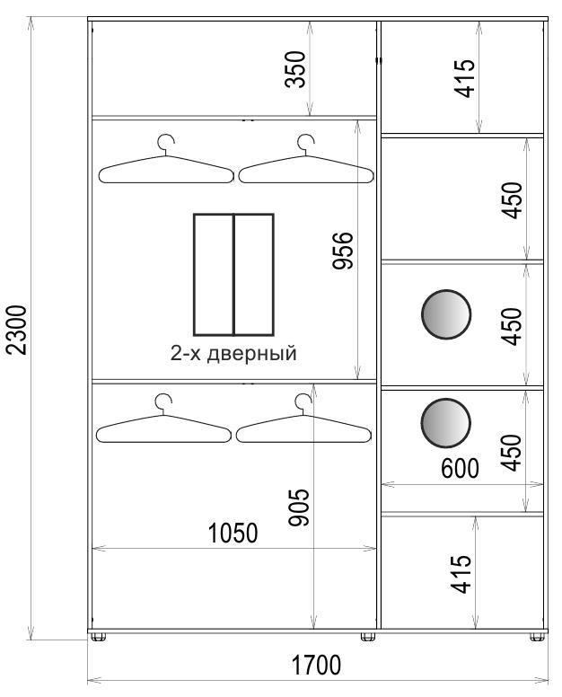 Шкаф-купе Luxe 2 двери Стекло тонированное/Стекло тонированное 173-173 CLS - IV 1700x2300x450 мм Венге (34321) - фото 4