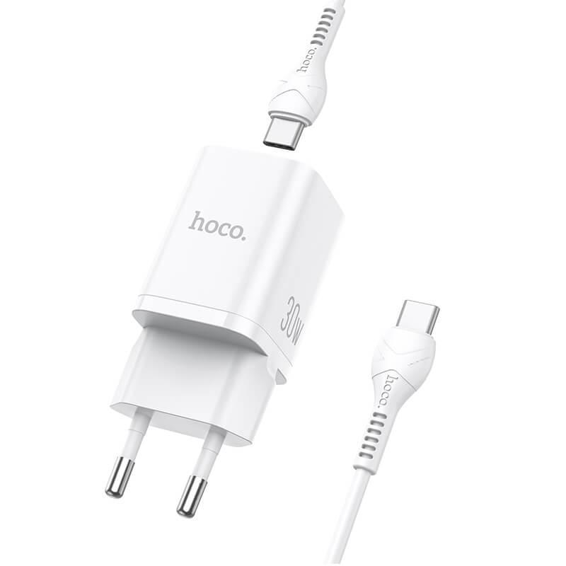 Сетевое зарядное устройство Hoco N13 Bright PD30W+QC3.0 Type-C TO Type-C EU White