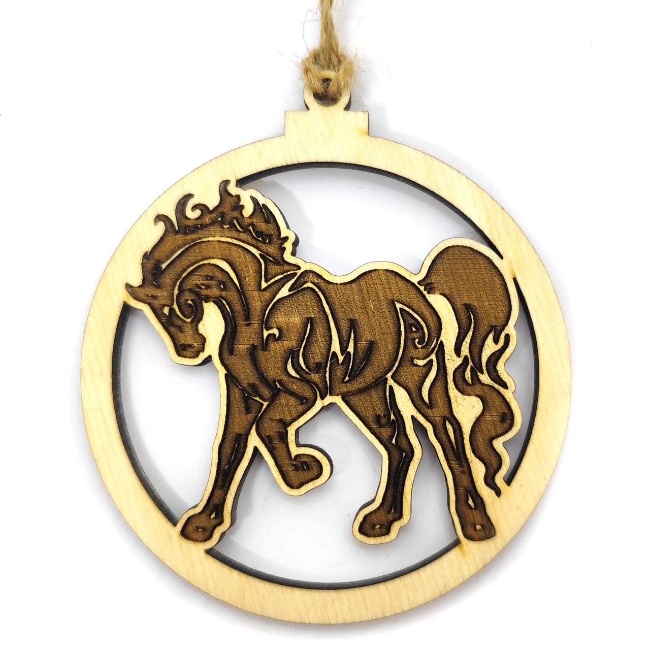 Игрушка новогодняя на елку Год Лошади 2026 деревянная 9х8 см Береза ​​(2795393378)