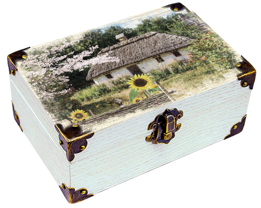 Шкатулка эко декоративная Украина Дом с подсолнечником 10х15 см Белый (укш05б10х15)