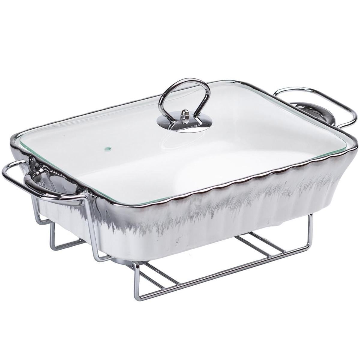 Мармитница керамическая прямоугольная 1,5 л со стеклянной крышкой Хром (HP1020)