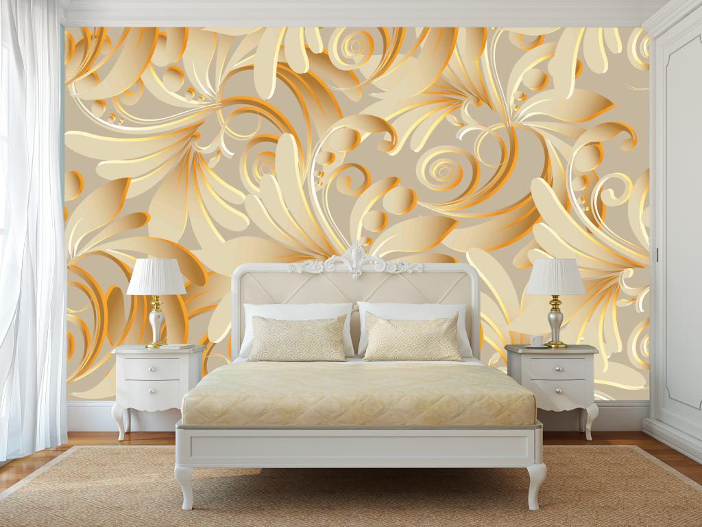 Фотообои флизелиновые 3D для спальни/зала/кухни моющиеся Узор листьями