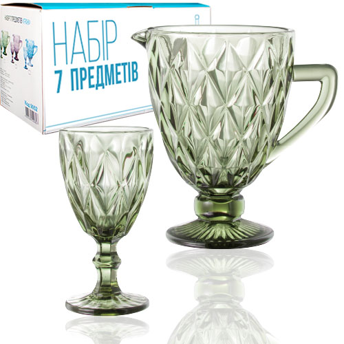 Кувшин с бокалами SNT Грани 7 пр. Изумрудный (9052)