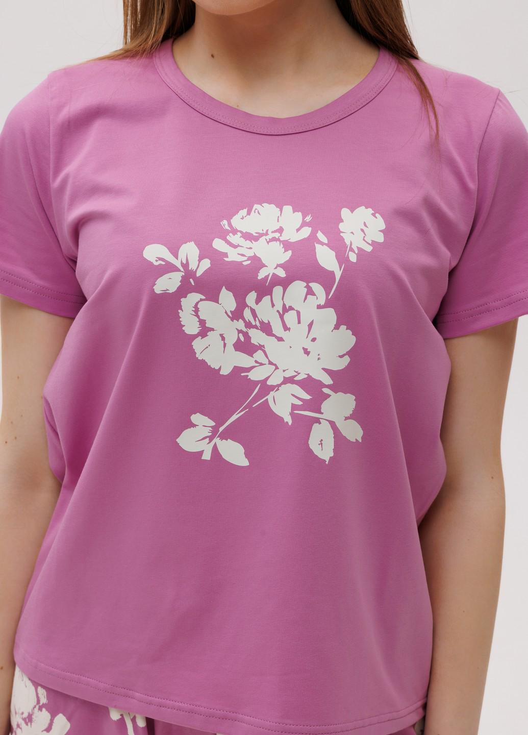 Піжама жіноча бавовняна Наталюкс з шортами та квітковим принтом XL Крокус (4826456311551) - фото 5