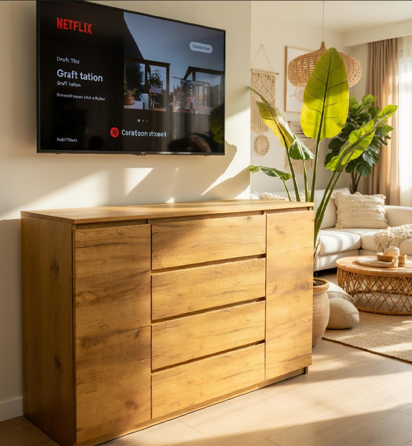 Комод для одежды Мастер Форм Брайт ДСП без ручек 1392х376х950 мм Дуб крафт золотой (200951)