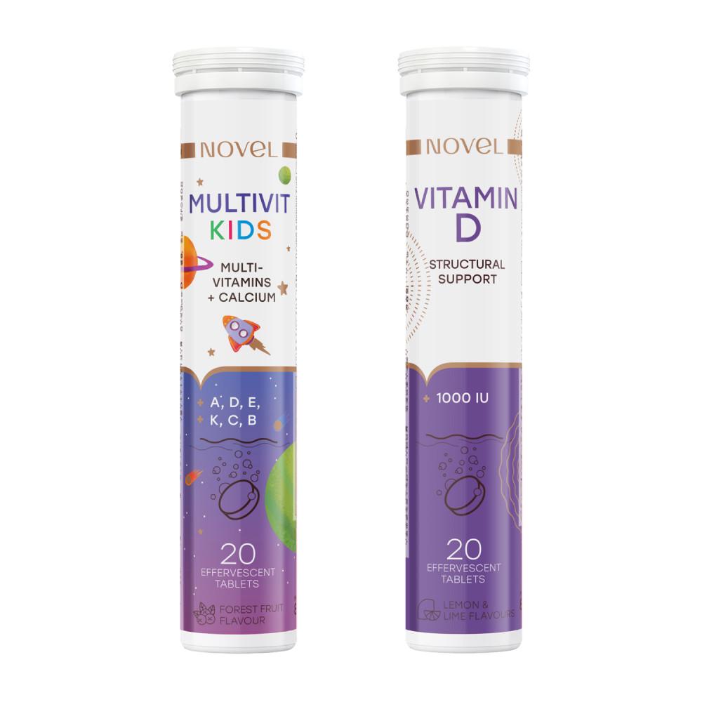 Витамины шипучие NOVEL Multivit Kids №20 + Vitamin D 1000 MO №20 (CO003912)