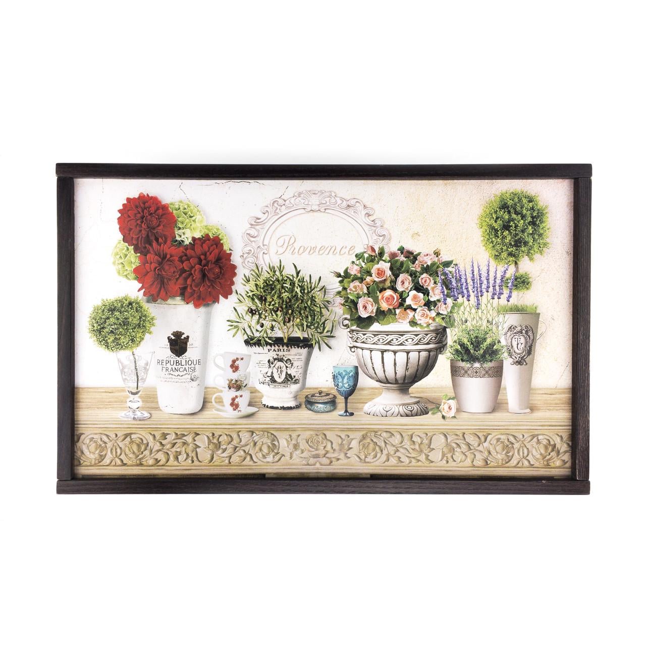 Поднос-столик деревянный на ножках Букет георгин и роз 33х53 см (прпс0102б)