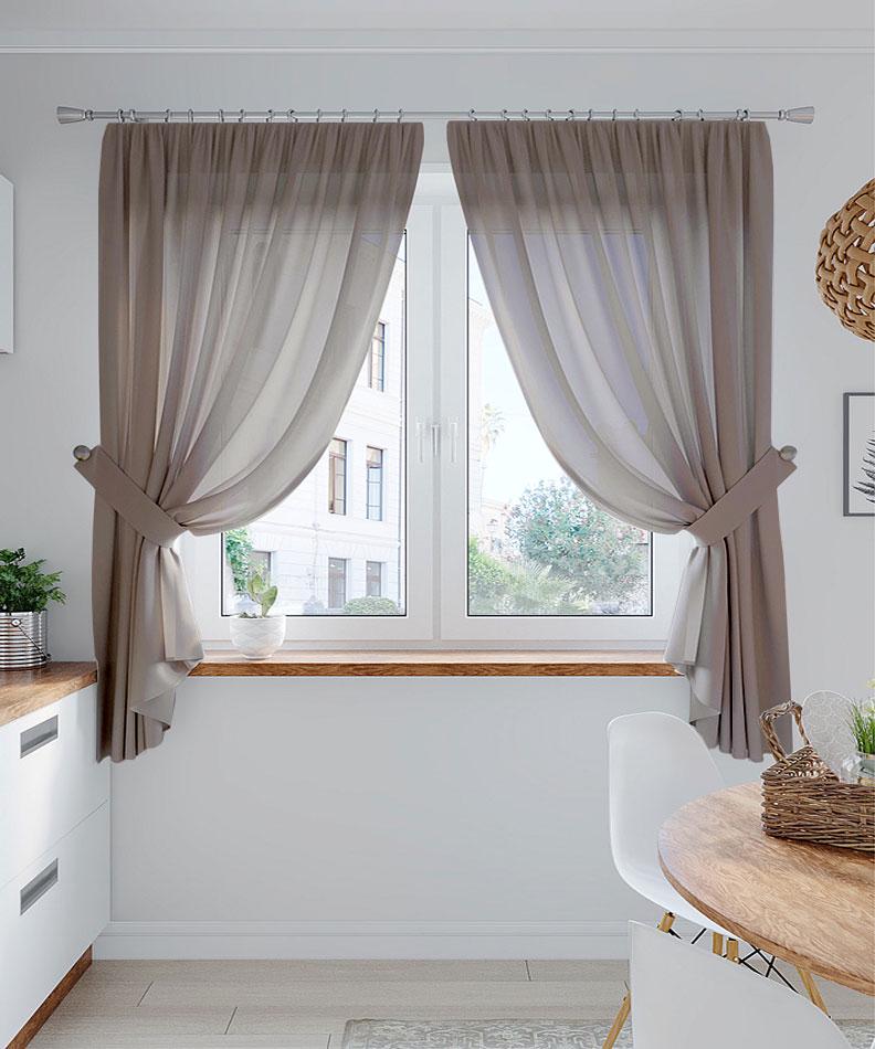 Комплект тюль короткая Pivdenne 145х170 см 2 шт. креп Plume Мокко (20206-170-2)