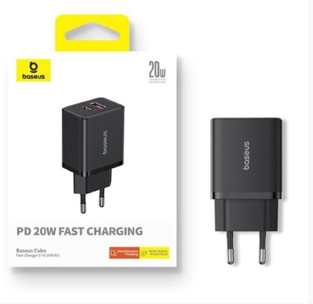 Зарядний пристрій мережевий BASEUS Cube PD 20W Fast Charging USB-A USB Type-C EU QC4.0 QC3.0 Black (AWN-00241) Зарядний пристрій мережевий BASEUS Cube PD 20W Fast Charging USB-A USB Type-C EU QC4.0 QC3.0 Black (AWN-00241)
