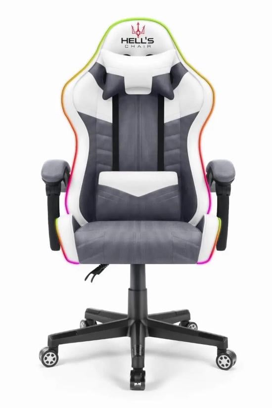 Крісло комп'ютерне Hell's Chair HC-1004 Led White/Grey (А12)