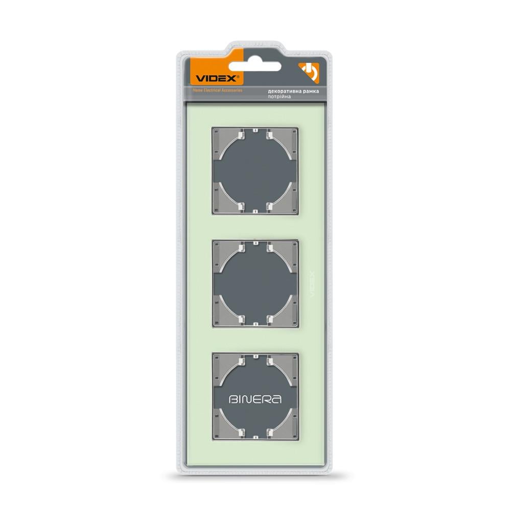 Рамка Videx BINERA 3-постовая горизонтальная Зеленое стекло (12526)