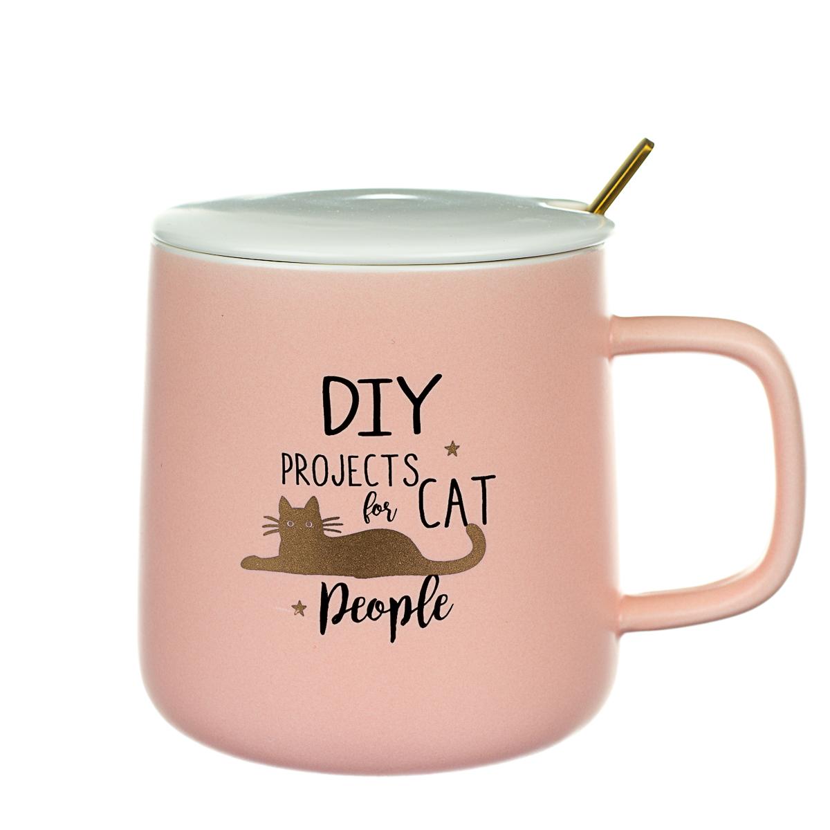 Кружка керамическая с крышкой Elisey Домашний Котик 300 мл Розовый (8424-021).