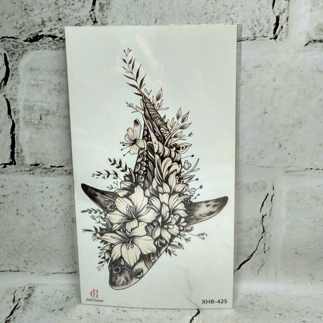 Тату временное Кит в цветах лист 11,5x21 см (XHB-425)
