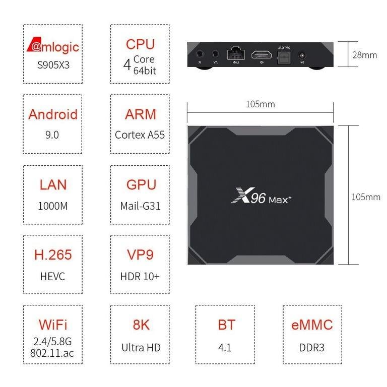 Медіаплеєр X96 MAX PLUS X96 Max+ 4гб 32гб S905X3 Android 9 та бездротова миша для керування (26306382) - фото 8