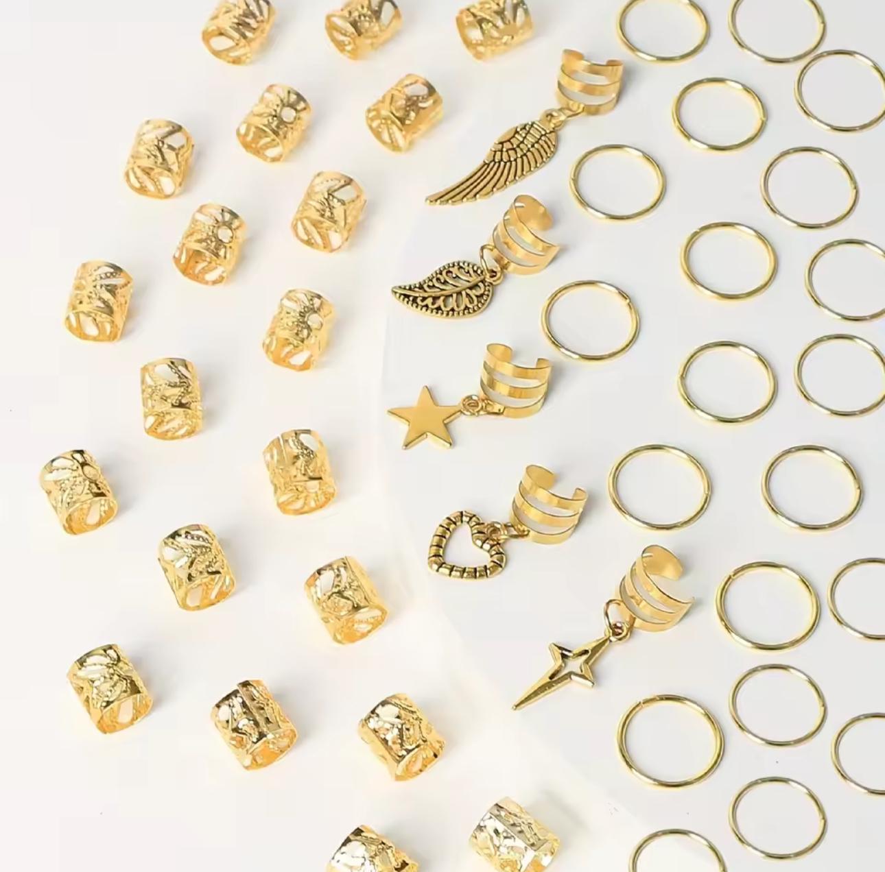 Набор золотистых украшений для кос и дредов кольца и бусины для волос 45 шт. - фото 4