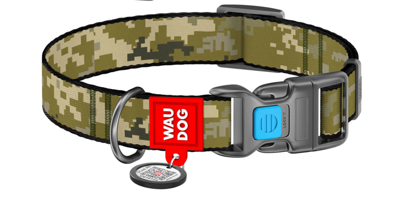Нашийник для собак нейлоновий c QR-паспортом малюнок Мілітарі 35 мм х 46-70 см (2296449148)