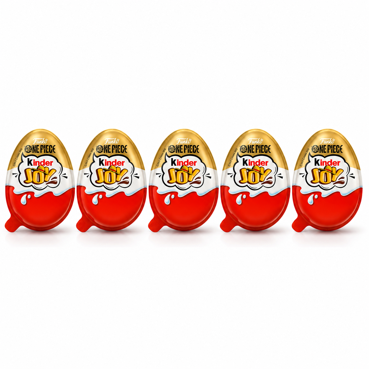 Шоколадные яйца Kinder Joy Funko One Piece с молочным и какао кремом/вафельными шариками и игрушкой-сюрпризом 5 шт.