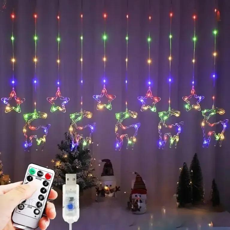 Гірлянда-штора Зірки та олені LED RGB з пультом 3 м (234576474_277) - фото 3 Гірлянда-штора Зірки та олені LED RGB з пультом 3 м (234576474_277) - фото 3