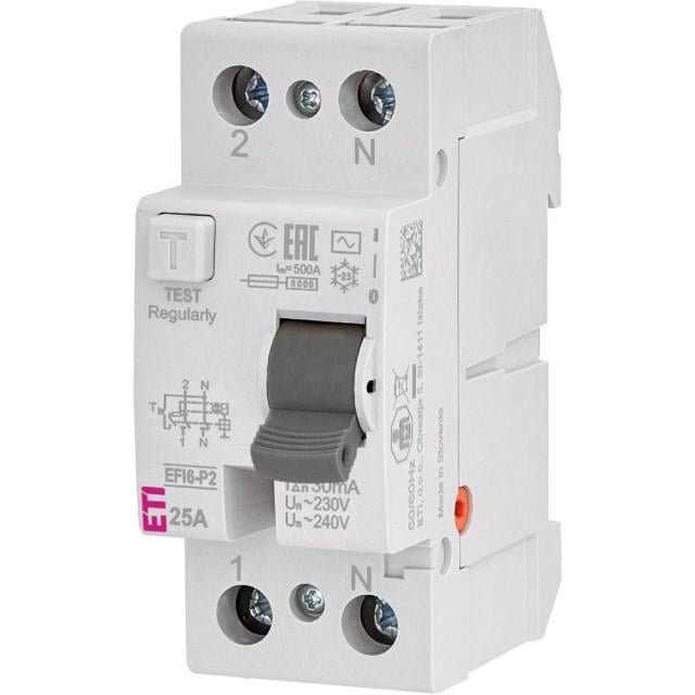 Реле диференційне ПЗВ ЕТІ 2р EFI6-P2 25/0,03 тип AC 6kA