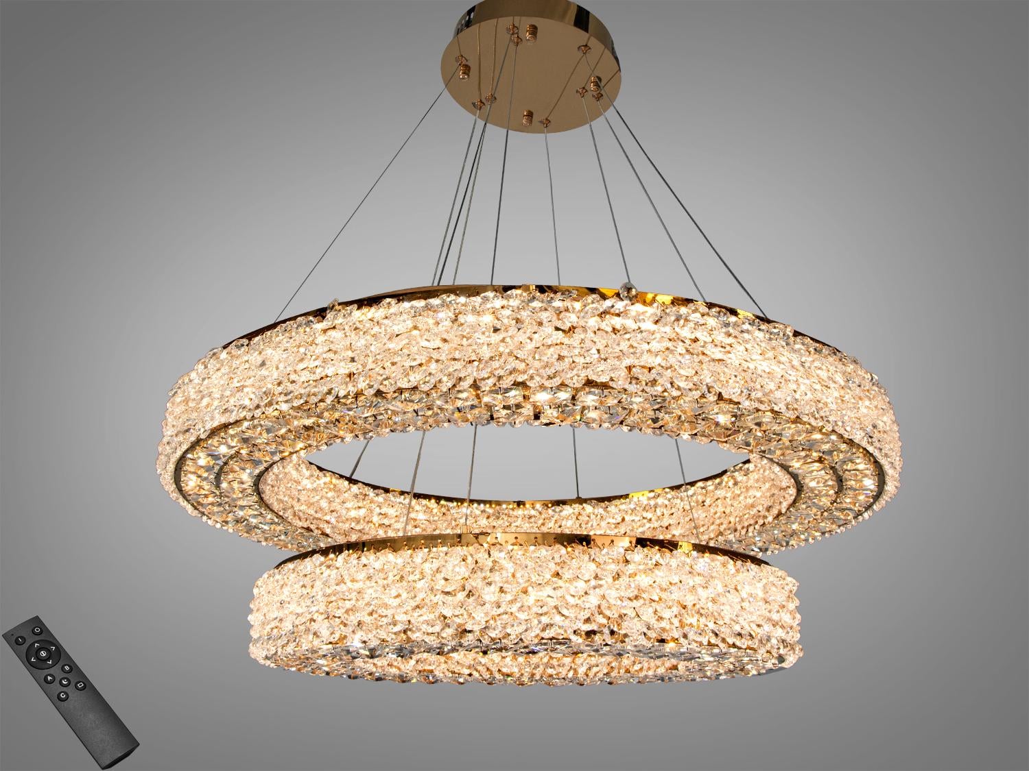 Люстра подвесная LED Diasha 2 кольца/пульт 126 Вт Золотой (7932/800+500S-gold) Люстра подвесная LED Diasha 2 кольца/пульт 126 Вт Золотой (7932/800+500S-gold)