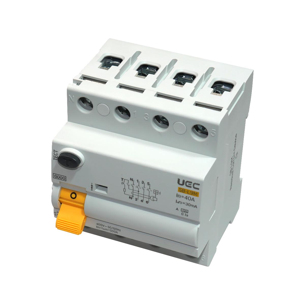 Устройство защитного отключения UEC SB-L9M 4P 40A 30мА 6кА тип A (RCCB61-4-040-030-A)