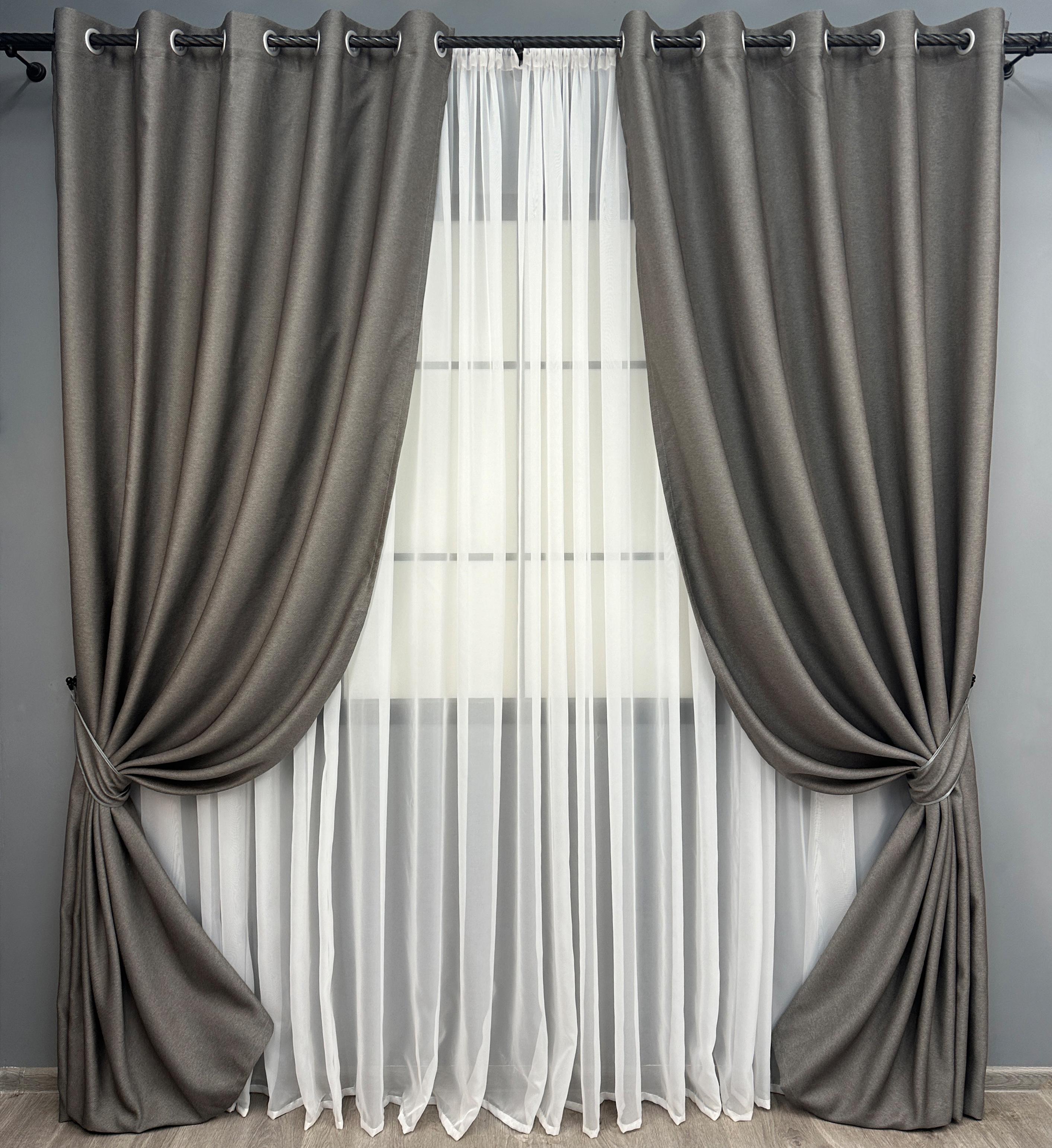 Комплект готовых штор на люверсах VR-Textil TERRA LUXE №1856ш рогожка 150х270 см 2 шт. Темно-серый (37-0302)