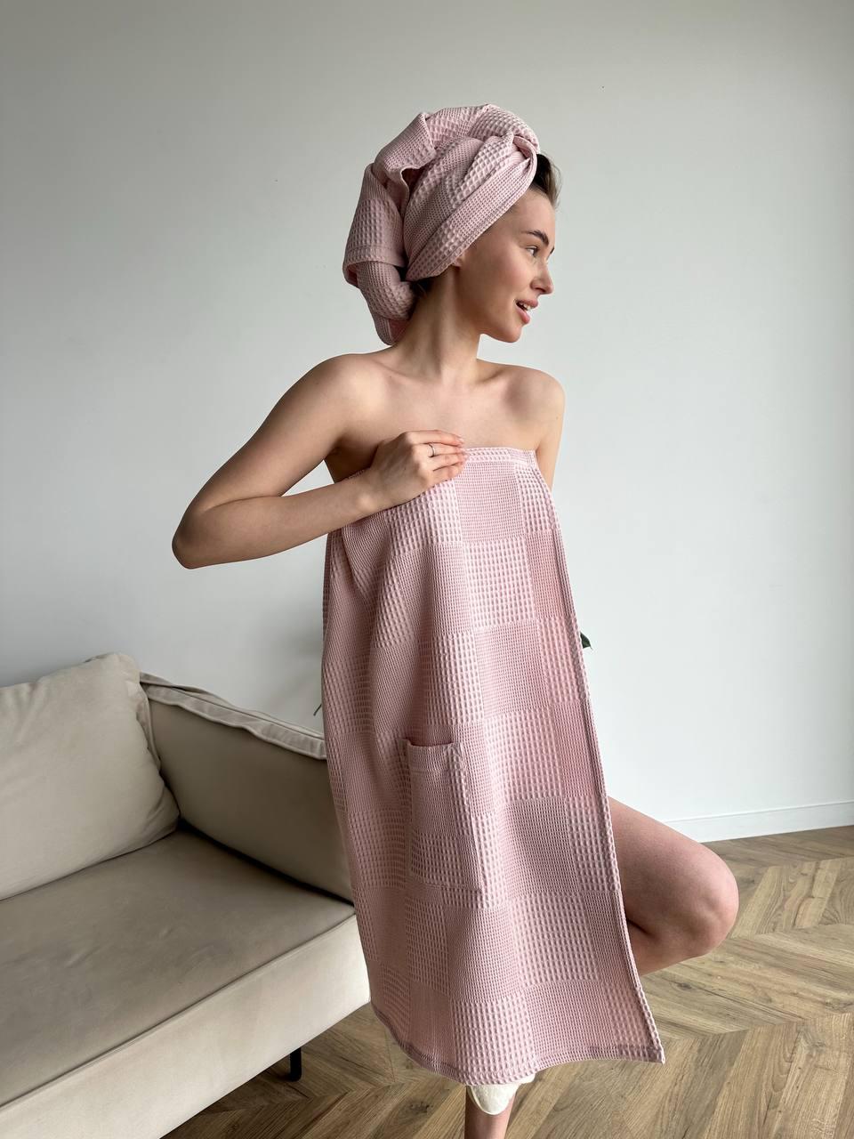 Рушник жіночий для лазні вафельний на резинці з парео S/XL (К0408В-3) - фото 2 Рушник жіночий для лазні вафельний на резинці з парео S/XL (К0408В-3) - фото 2