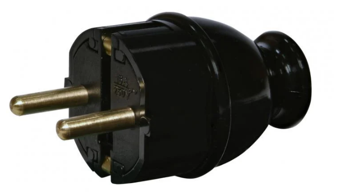 Вилка побутова із заземленням пряма ETI PPB-ST 16А 2P+PE полікарбонат IP20 Чорний (4481006)