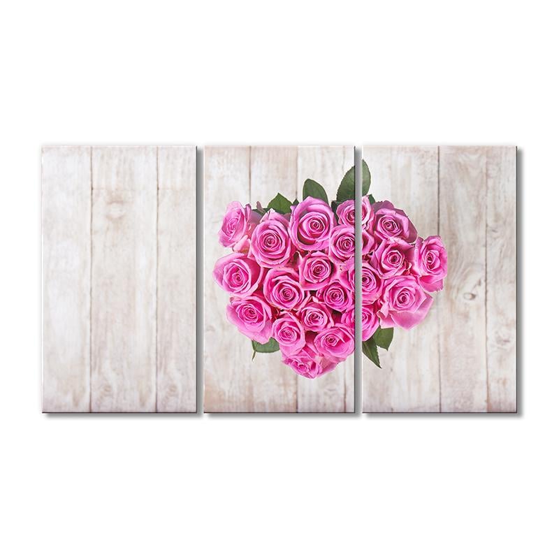 Картина модульная Букет сердце из красивых розовых роз 3 модуля 80x120 см