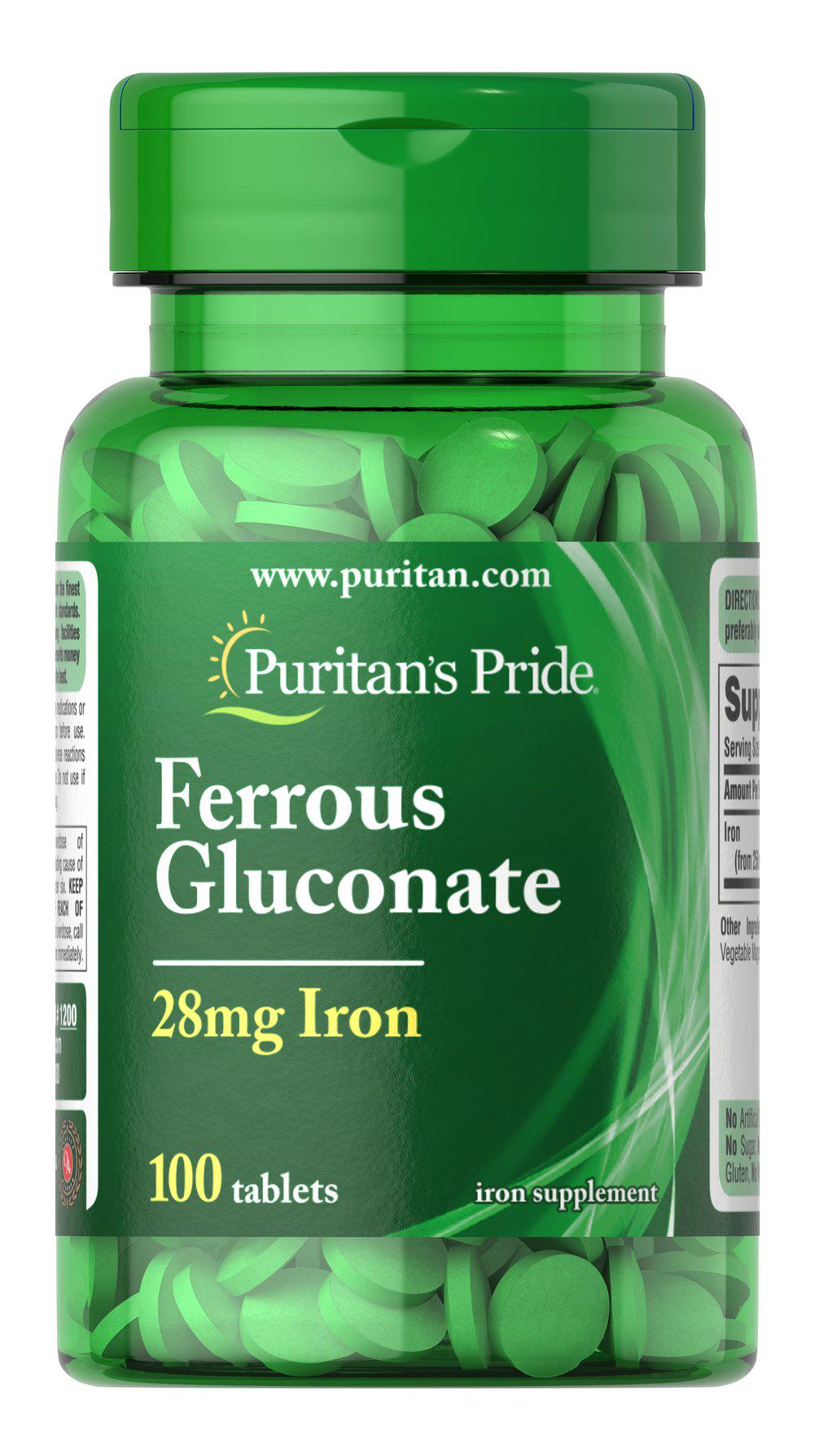 Железо Глюконат Puritan's Pride Iron Ferrous 28 мг 100 таблеток (00000029780)