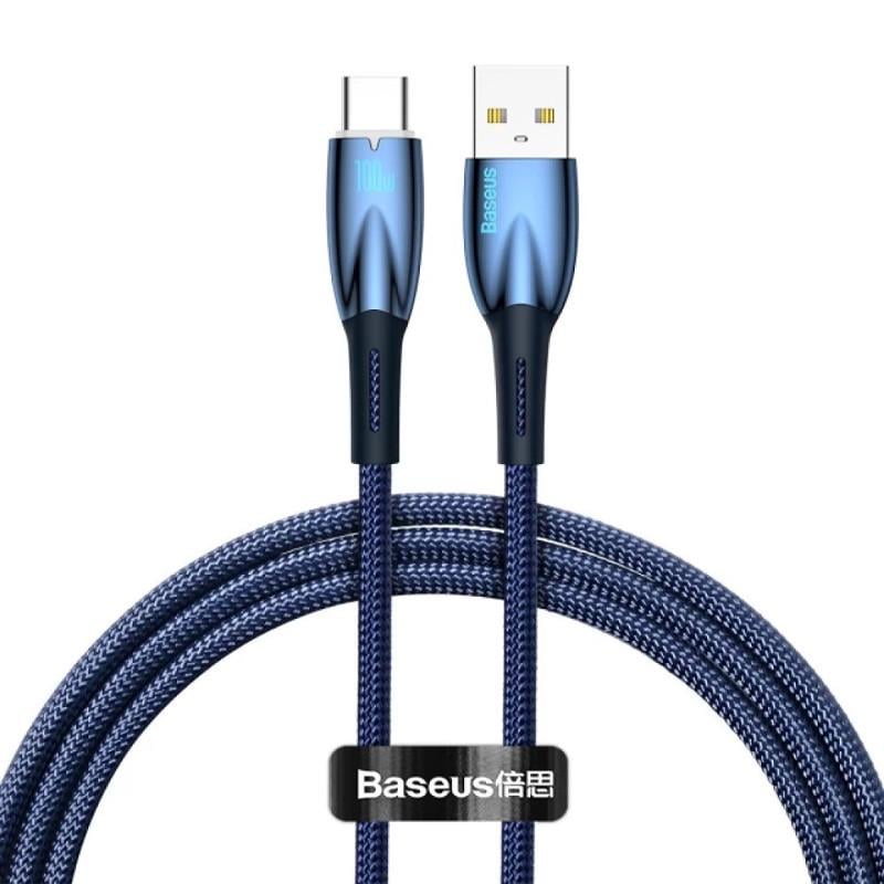 Дата-кабель BASEUS Glimmer Series Fast Charging Data USB to Type-C 100W 2 м Blue (CADH00050)