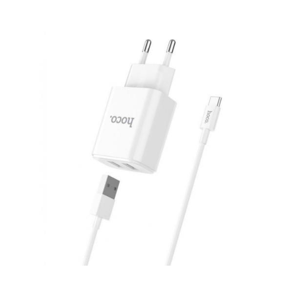 Зарядное устройство сетевое Hoco C62A 2 x USB 2,1 A и кабель USB to Type-C White Зарядное устройство сетевое Hoco C62A 2 x USB 2,1 A и кабель USB to Type-C White
