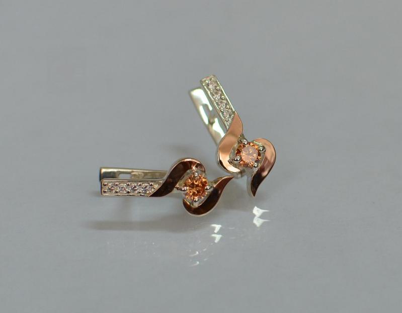 Серебряные серьги Sil с золотыми вставками 142s-12 Шампань (Sil-1139)