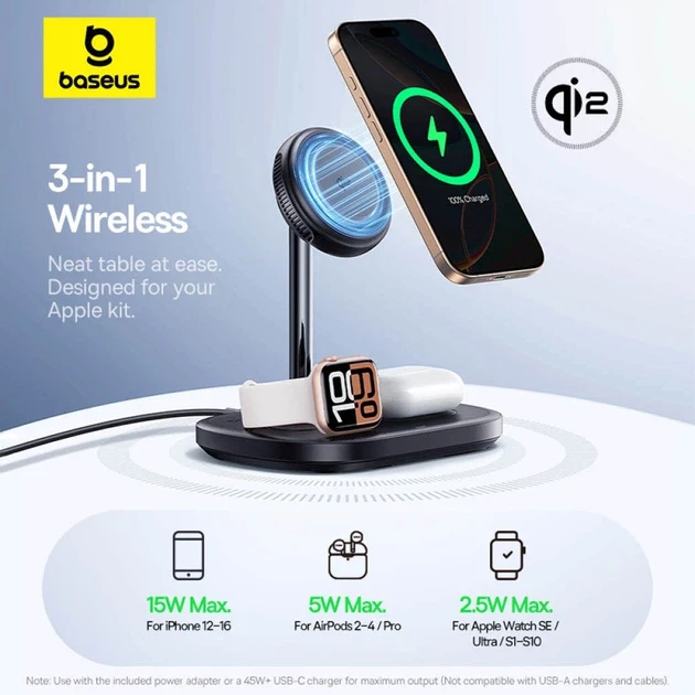 Зарядний пристрій бездротовий BASEUS EnerFill FS41 3в1 Wireless Charging Stand P10281904123-01 Black - фото 8 Зарядний пристрій бездротовий BASEUS EnerFill FS41 3в1 Wireless Charging Stand P10281904123-01 Black - фото 8
