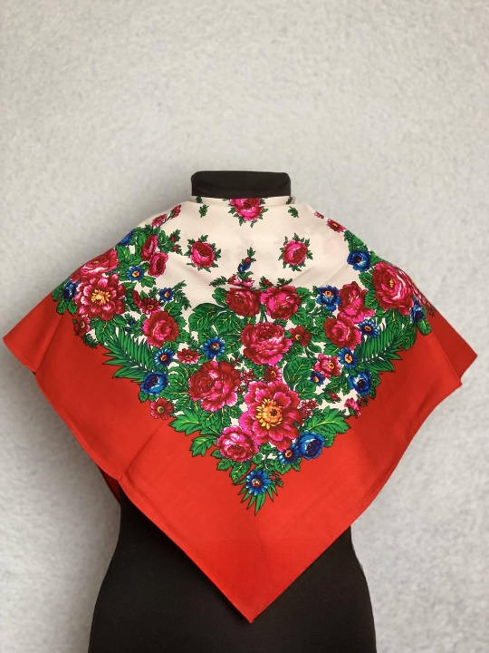 Платок шерстяной Букет цветов Красный (29439598)