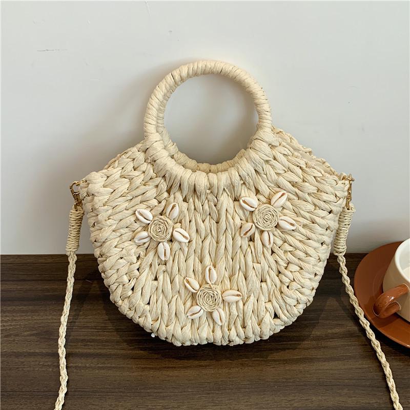 Сумка плетеная кросбоди BAHAMAS с ракушками и длинным ремешком Молочный