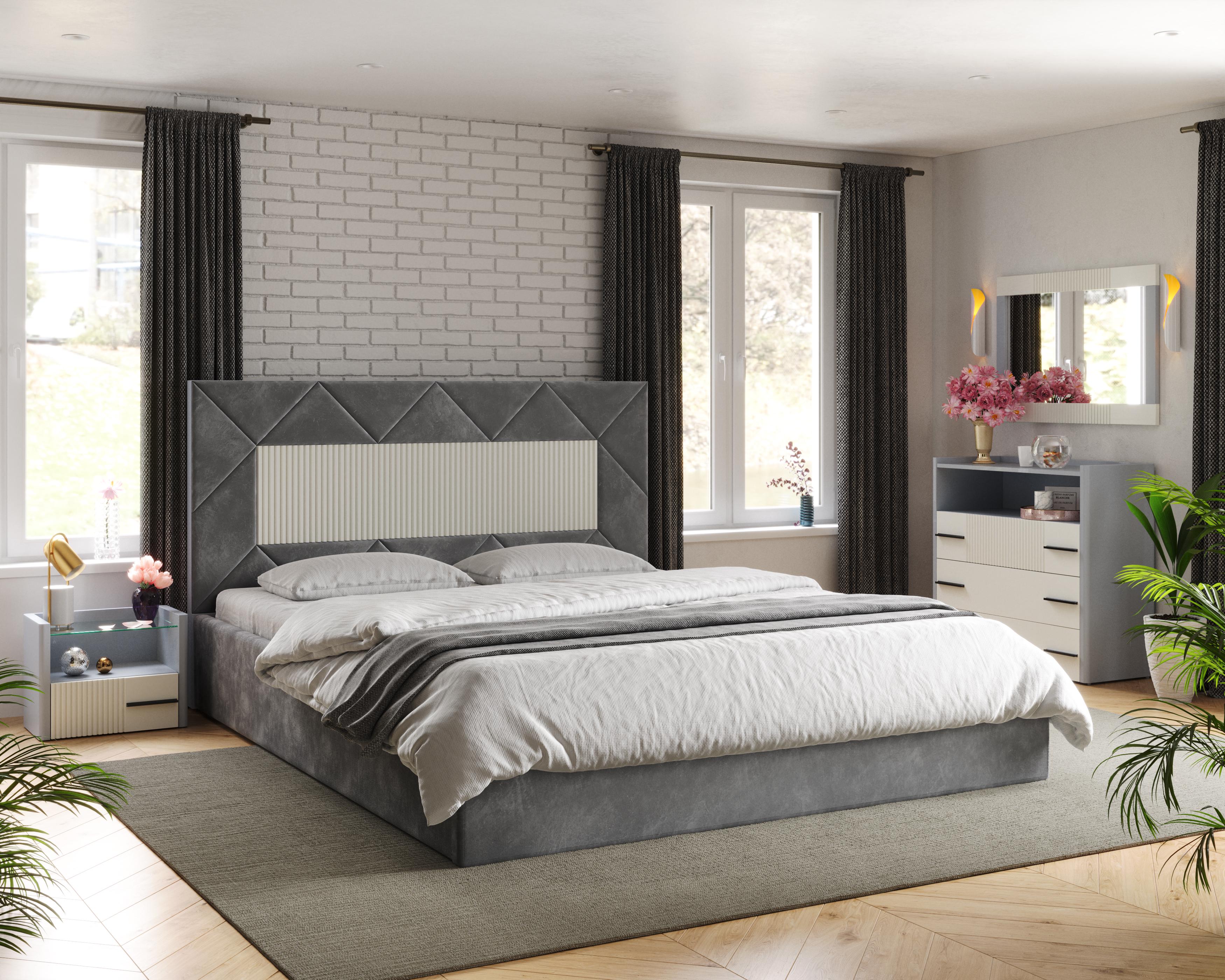 Кровать двуспальная с основанием Arbor Drev Модерн Лагуна 43 160x200 см Белый/Темно-серый (47165) Кровать двуспальная с основанием Arbor Drev Модерн Лагуна 43 160x200 см Белый/Темно-серый (47165)