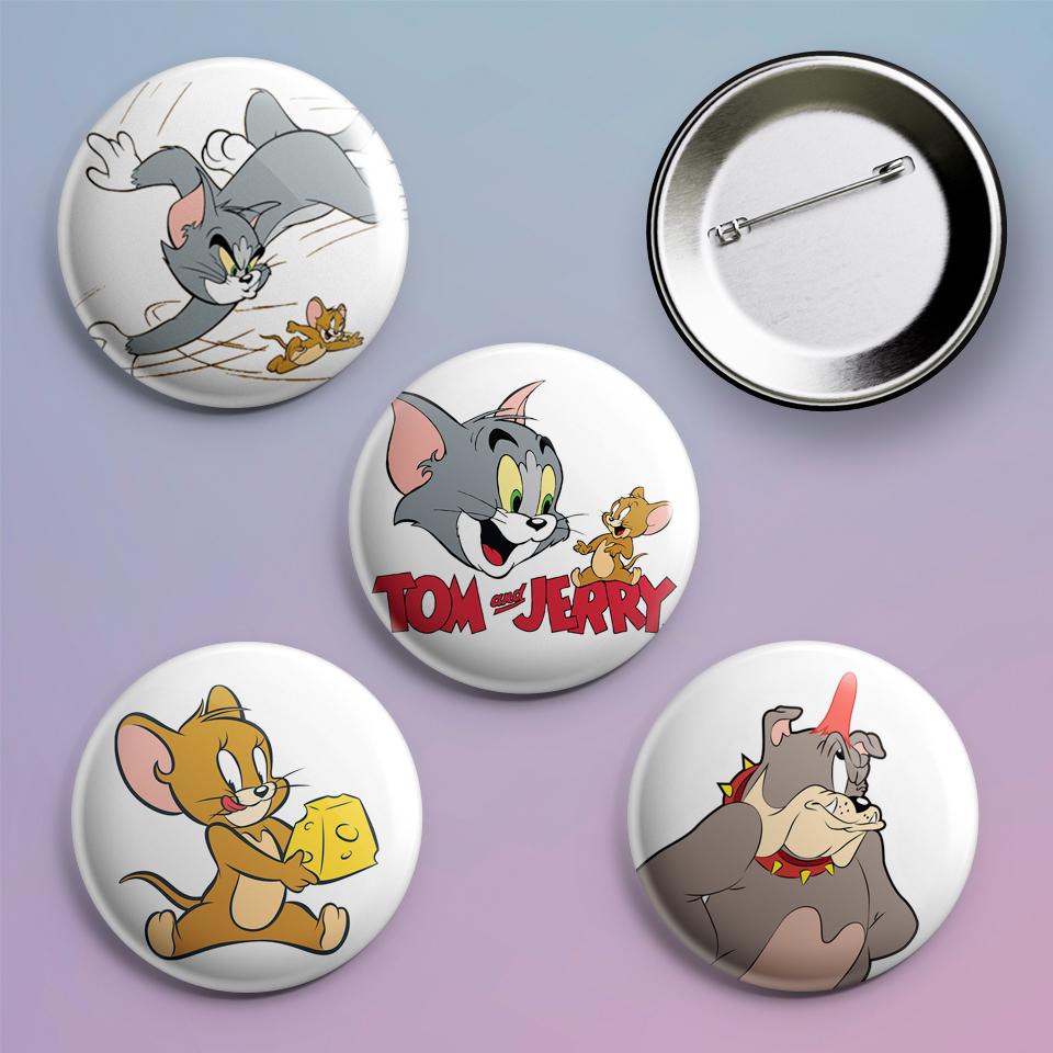 Значки на рюкзак с принтом Tom and Jerry 4 шт.