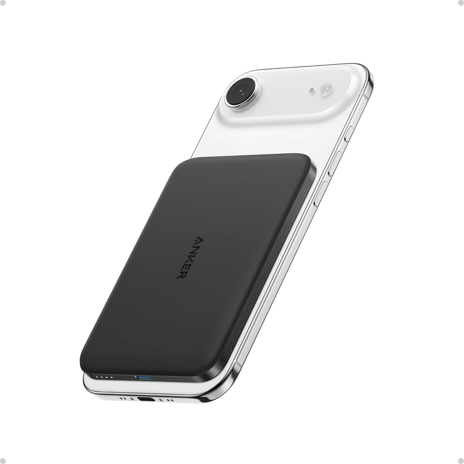 Повербанк магнитный Anker Nano Ultra-Slim 5000 mAh MagGo Qi2 15W Ultra-Fast MagSafe для iPhone Air/17/16/15 Black (30087258)