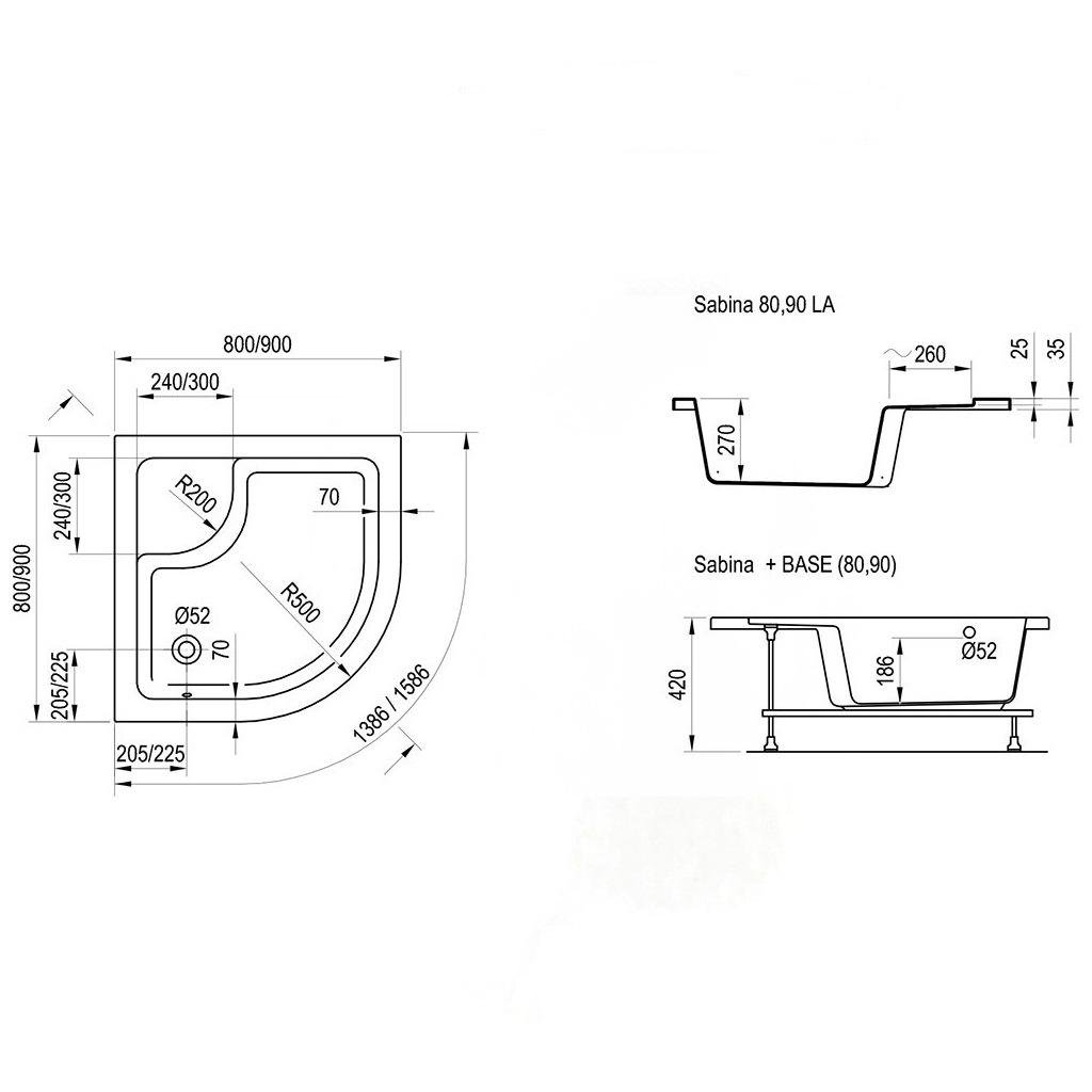 Піддон для душу Ravak Sabina LA A217001020 акриловий напівкруглий 90x90x42 см (83898) - фото 2