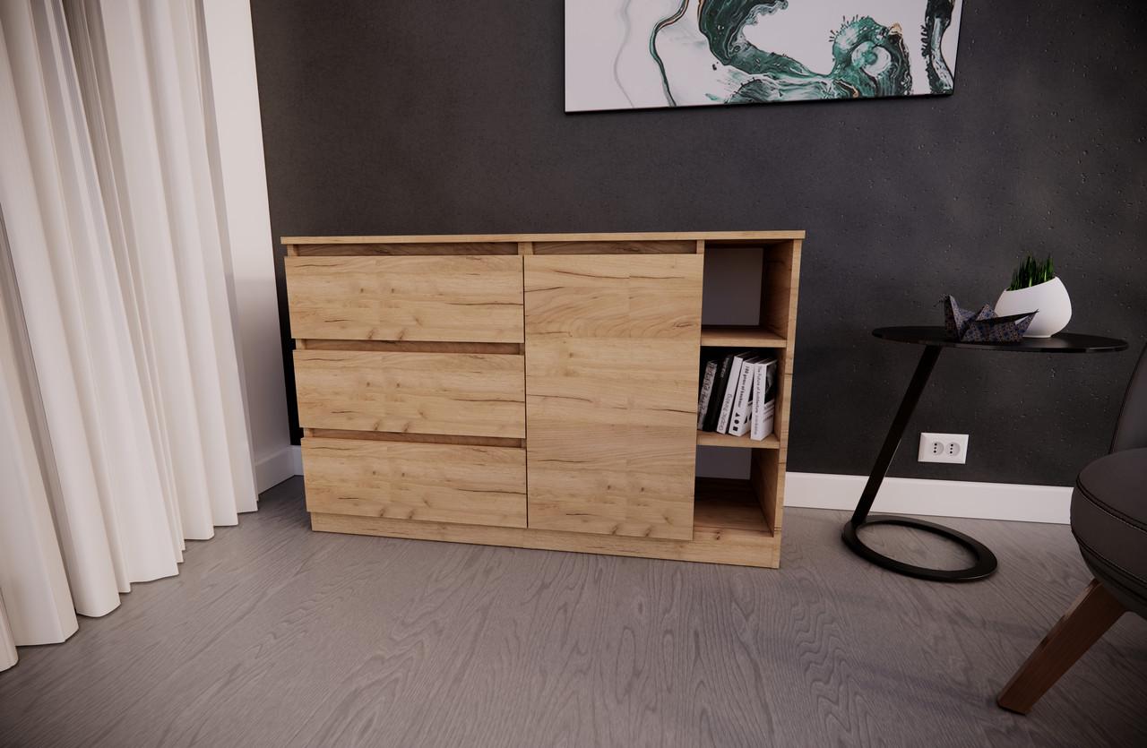 Комод MEBEX на 3 ящика с открытой нишей 120х40х77 см Дуб Крафт (VERTO3B1200DC) - фото 3