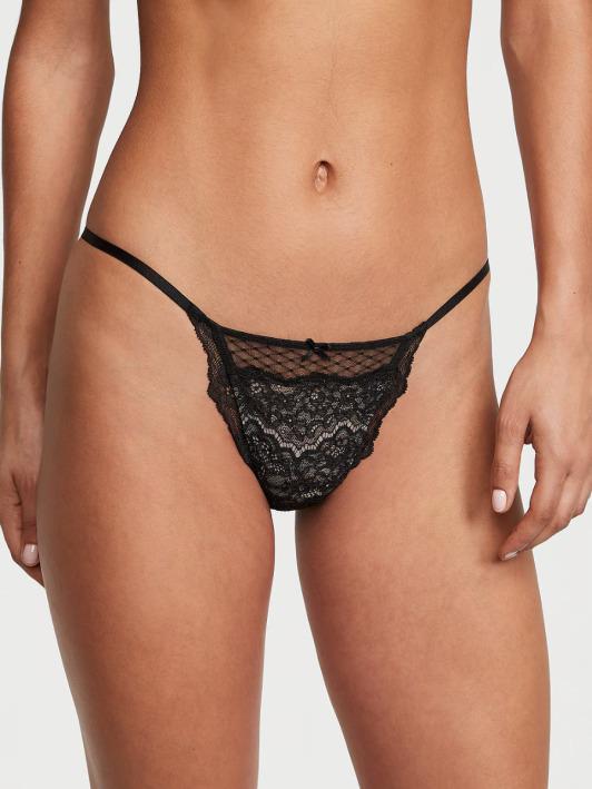 Трусики Victoria’s Secret Dream Angels Lace & Mesh String Bikini Panty M Черный (26826222)