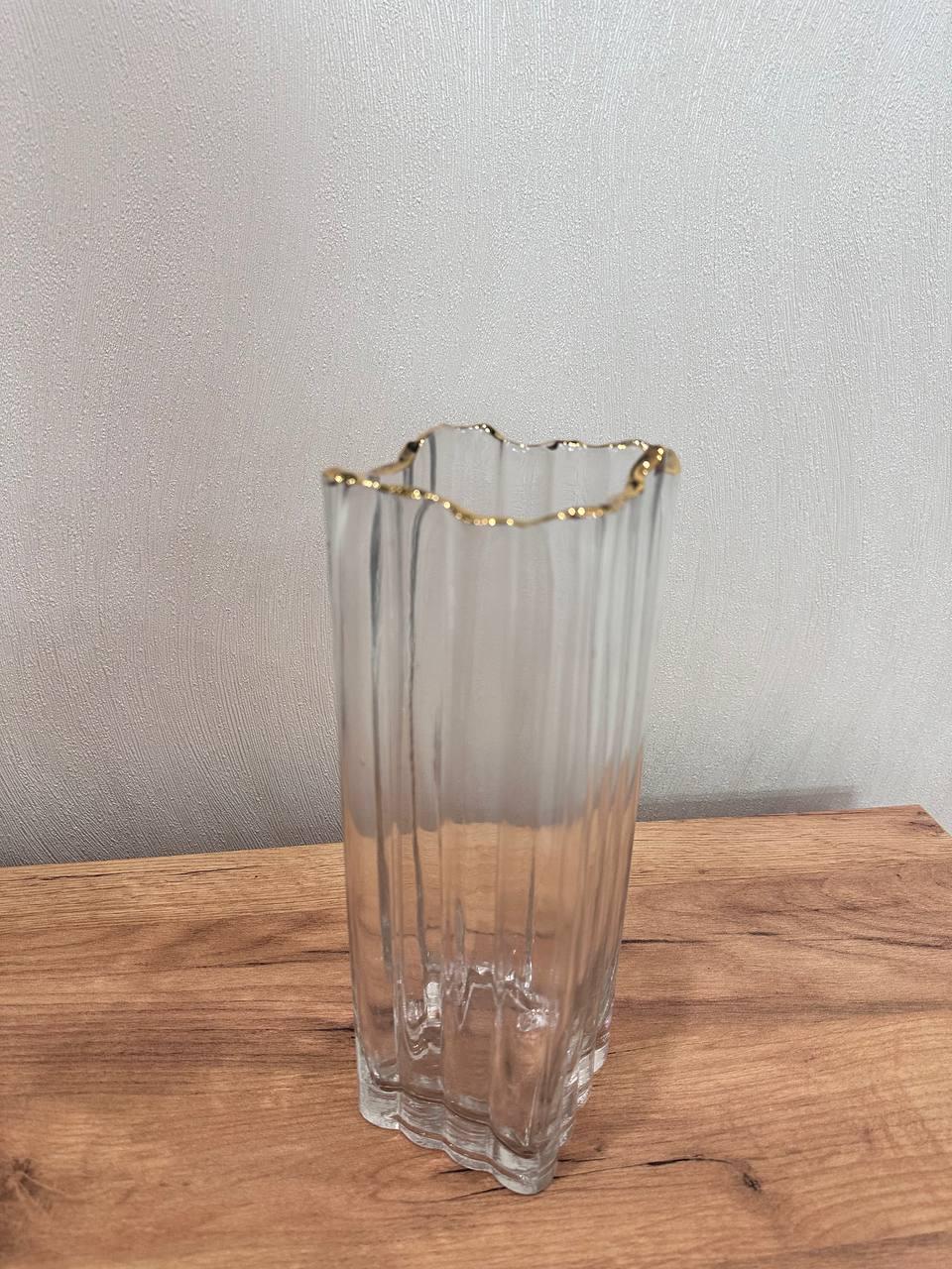 Ваза для цветов Jumbo Золотой ободок стеклянная 29,5 см Прозрачный (15359424)