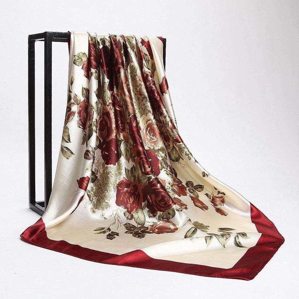 Шовкова хустка Квіткова Mosi 90х90 см Айворі - фото 3