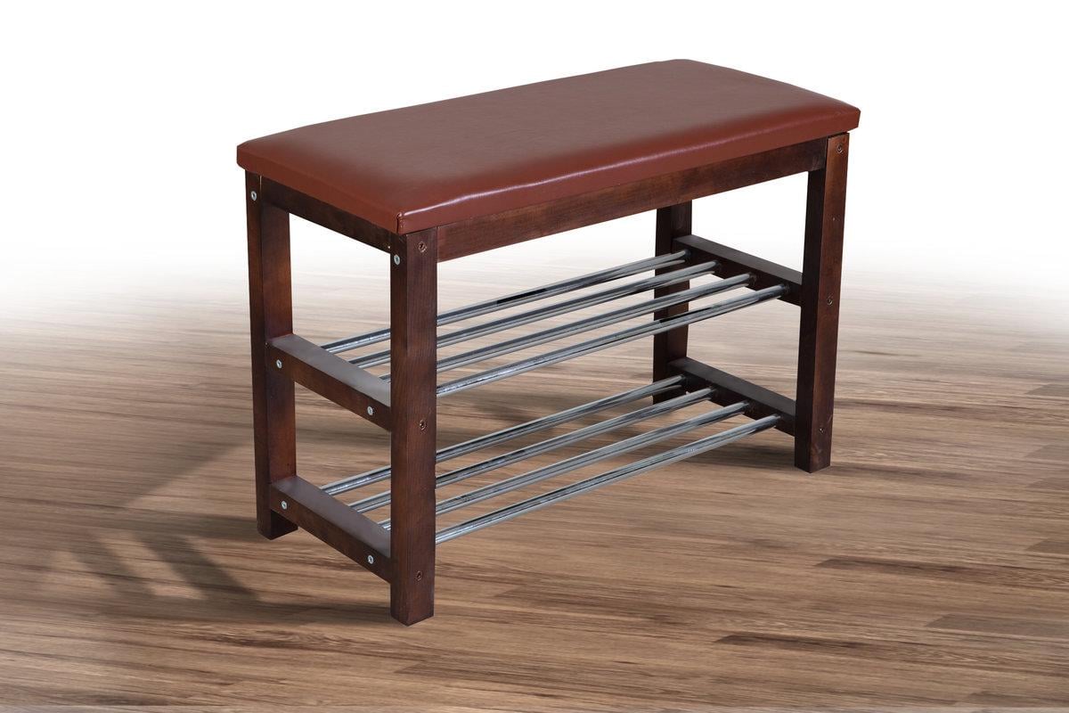 Лавка для обуви деревяная Мікс Меблі кожзам Орех темный/Серый