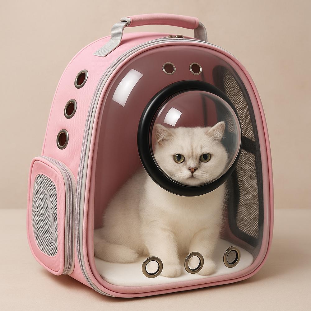 Рюкзак переноска для кота с окошком и прозрачной стенкой 42x35x22 см Розовый