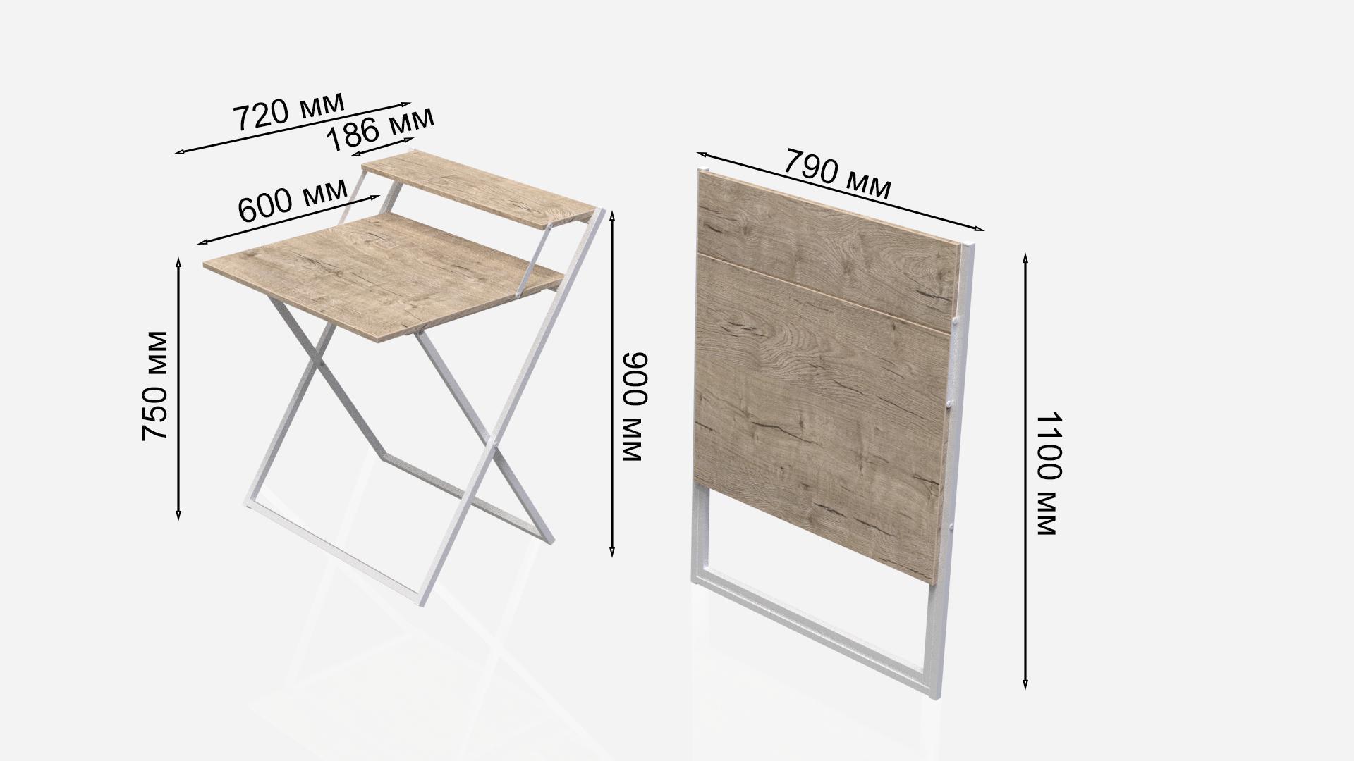 Стол трансформер компьютерный Ferrum-decor Компакт 2 16 мм 750x790x720 мм металл Белый/ДСП Дуб Шервуд (KOM209) - фото 2