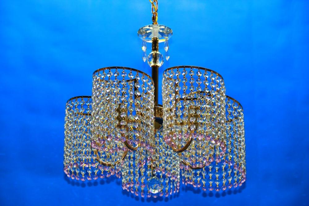 Хрустальная люстра L8405A/5 FGD/WT/BL Белый/Золото/Синий (AN000323)